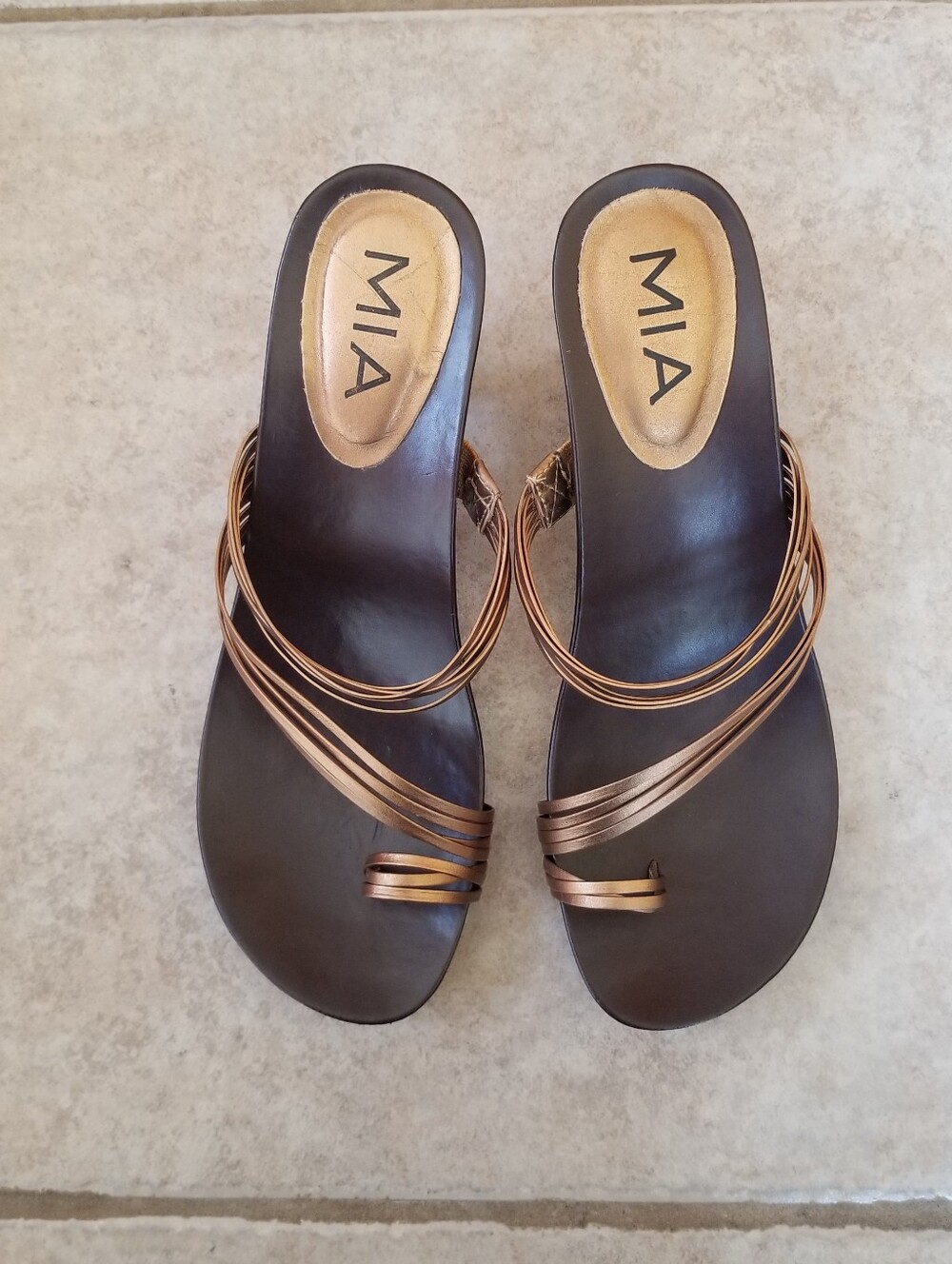 Mia Bronze Metallic Multi Strap Slip On Sandels